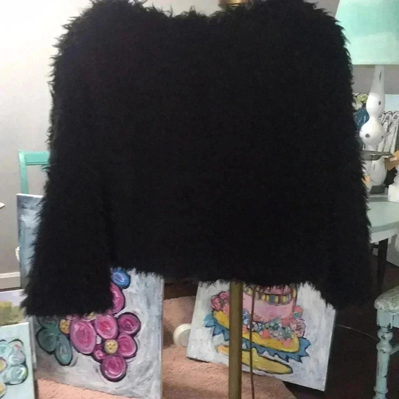 Amanda Charles fuzzy furry black medium jacket with pockets B2 - Picture 4 of 6